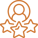Person icon with three stars below.